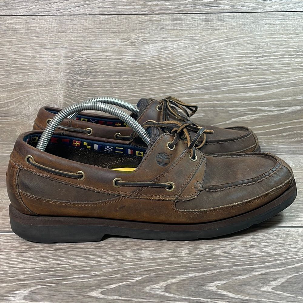 Timberland Brown Leather Mens Size 12M 2-Eye Lace Up Moccasin Boat Shoe 71024